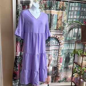 Lavender V-Neck Tiered Midi Dress - Women